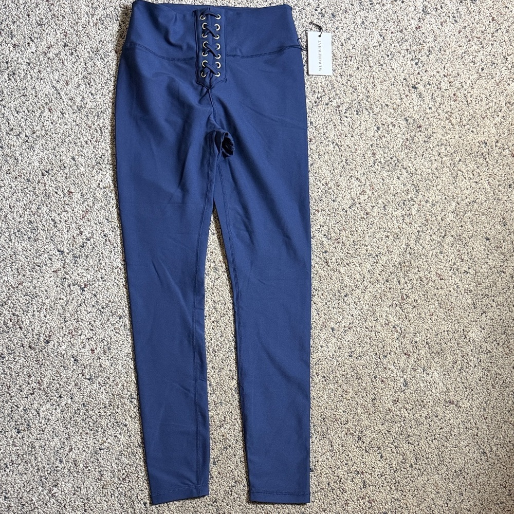 WEWOREWHAT Navy Lace-Up High-Waist Leggings Sz M NWT